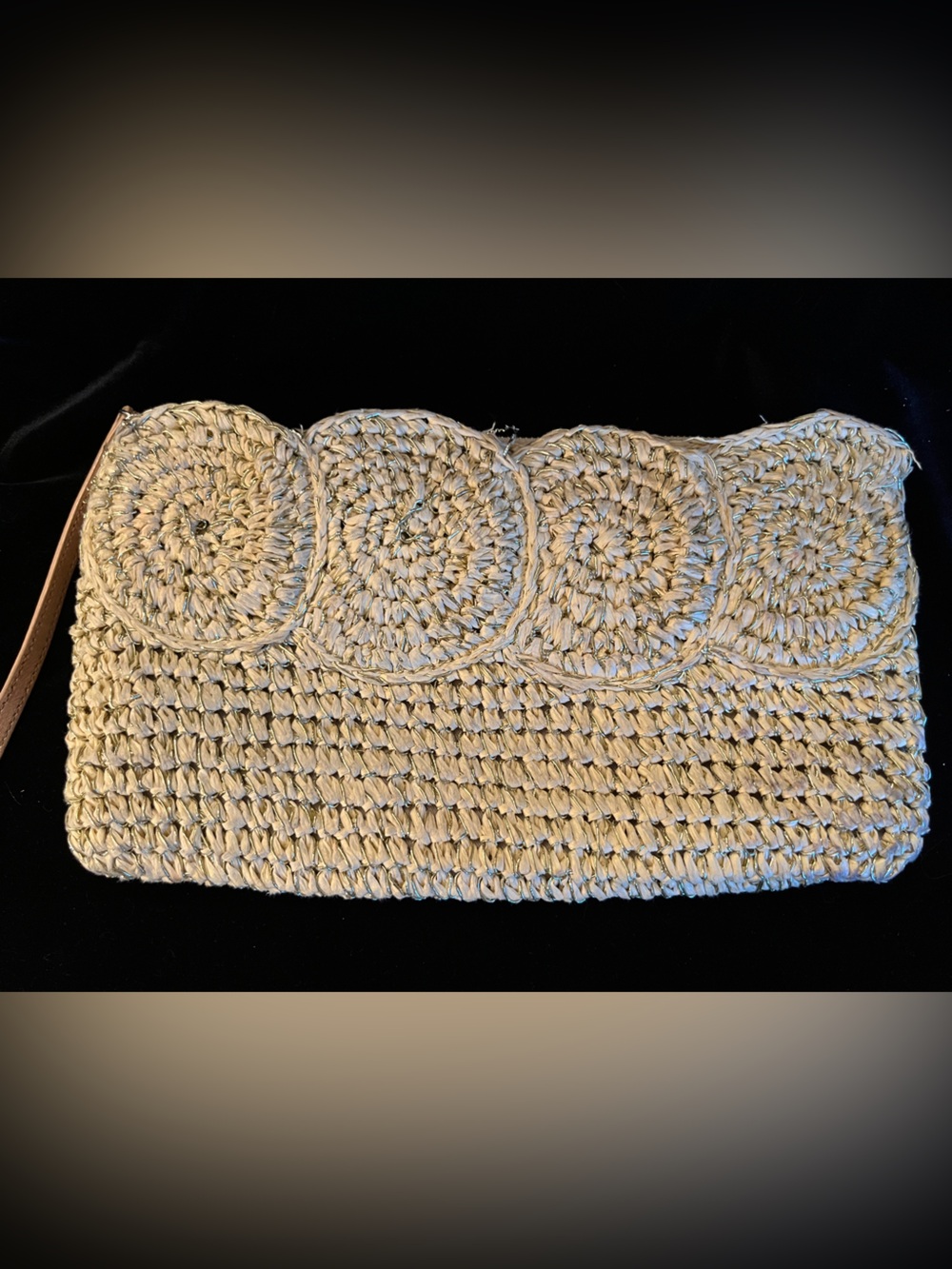 Talbots Straw Woven Clutch with Wristlet Strap & Gold Metallic Detail